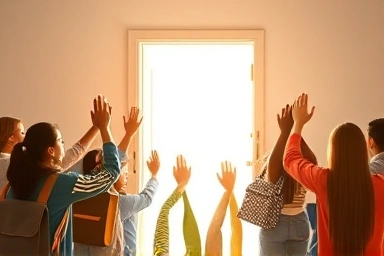 Symbolic image of diverse students accessing educational opportunity