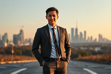 Young professional at a global crossroads, symbolizing overseas career opportunities.