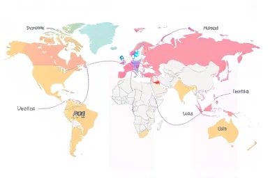 Global employment path visualized with map and icons, showing key steps.