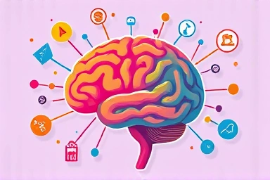 Brain with interconnected knowledge nodes and learning icons