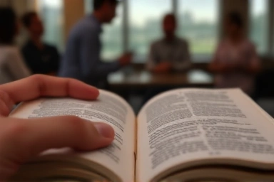 Open book with highlighted text, symbolizing the depth of reading for discussion.