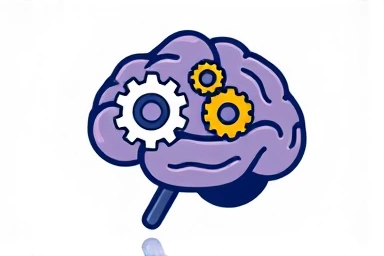Stylized brain with active learning gears