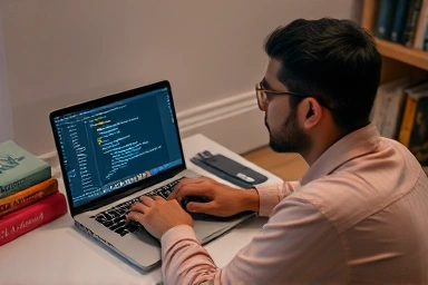 Individual learning SQL with focus and dedication.