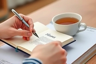 Morning journaling, mindfulness, intentional planning, herbal tea