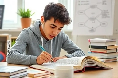 Student analyzing academic text for TOEFL success