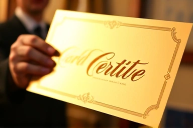 Symbolic golden certificate representing achievement in language proficiency