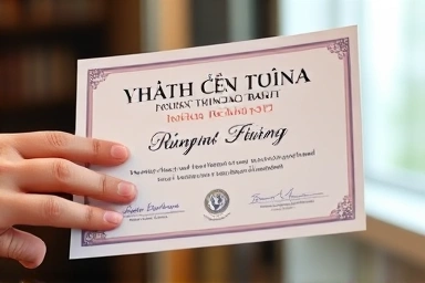 Close-up of a Vietnamese OPI certificate signifying career advancement.