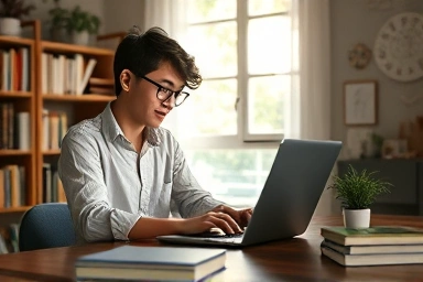 Writer at desk with laptop, inspired by webnovel success.