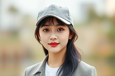 Young woman wearing a trendy baseball cap for a flattering look.