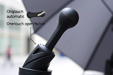 Ergonomic handle and compact design of a lightweight automatic umbrella.