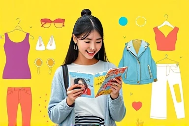 Young woman happily shopping for fashion online