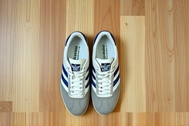 Adidas Samba OG sneakers on a wooden floor.