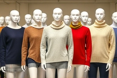 Mannequins showing different knit sweater fits