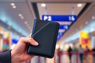 Sleek anti-skimming passport case in airport setting