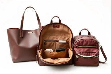 Various bags with fitted bag organizers, showcasing organization.