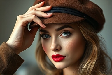 Close-up of beret styling, focusing on facial framing and texture.
