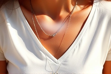 Close-up of a delicate silver body chain on skin.