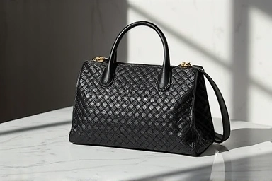 Luxurious black Bottega Veneta Cassette bag on marble