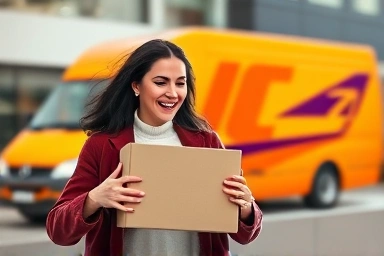 Woman receiving fast fashion delivery