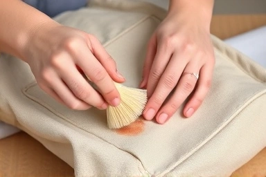 Expert cleaning a canvas bag, gentle care.