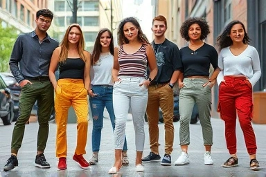 Stylish individuals showcasing diverse cargo pants styles on a city street.