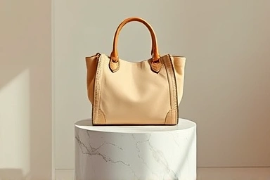 Luxurious Celine Triomphe canvas bag on a marble pedestal.