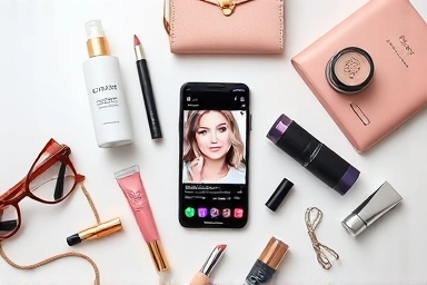 CJ Onstyle live broadcast fashion and beauty product flat lay