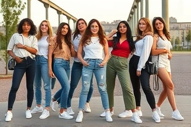 Women in stylish outfits with white Converse Chuck 70 high-tops