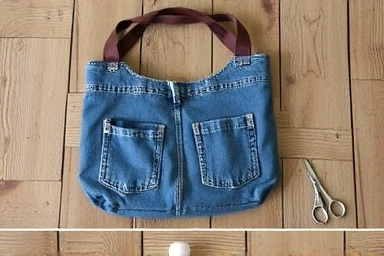 Finished upcycled denim tote bag with original features