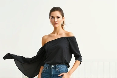 Stylish drop-shoulder top on a model