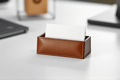 Elegant leather business card holder on a professional desk.