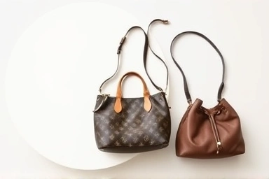 Collection of iconic luxury handbags laid out artfully.