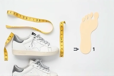 Measuring foot for Golden Goose Superstar sneaker sizing.