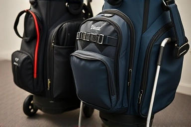 Detailed view of organized golf bag compartments and features.