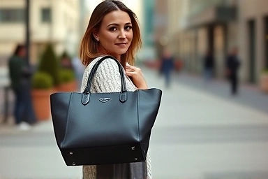 Woman with Goyard Saint Louis PM bag, daily fashion.