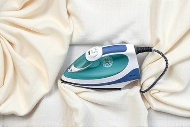 Compact steam iron and different fabric types.