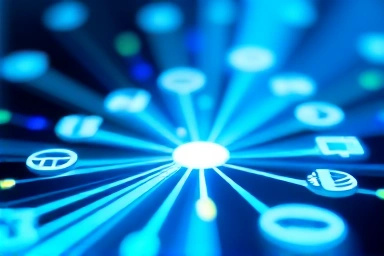 Abstract visualization of digital currency flow to online services.