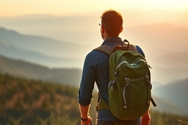 Hiker enjoying a scenic mountain view with a balanced backpack.