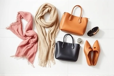 Elegant flat lay of fashion accessories for smart shopping.