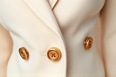 Luxury hourglass jacket detail, fine fabric, elegant tailoring