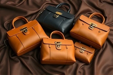 Artistic display of Lemaire Croissant bag sizes and colors.