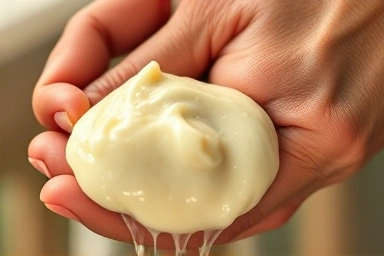 Dry hands receiving soothing, creamy hand balm for deep hydration.