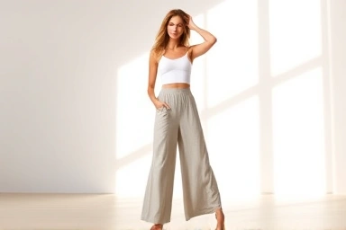Woman wearing lululemon Align Palazzo pants, stylish and comfortable.