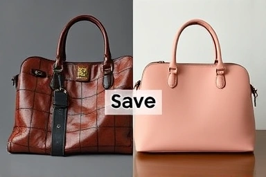 Damaged vs. restored luxury handbag, cost-saving.