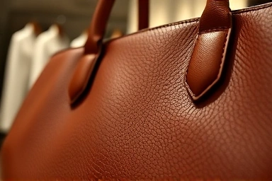 Elegant leather handbag with subtle scratch detail.