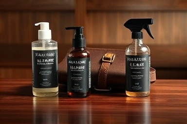 Premium leather care products for handbag restoration.