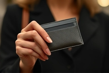 Elegant hand holding luxury designer cardholder