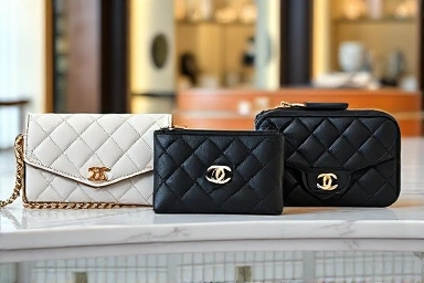 Luxury women's card wallets from top brands arranged elegantly.