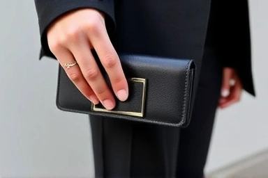 Close-up of a hand holding a stylish luxury card wallet.