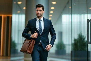Man with leather briefcase entering office